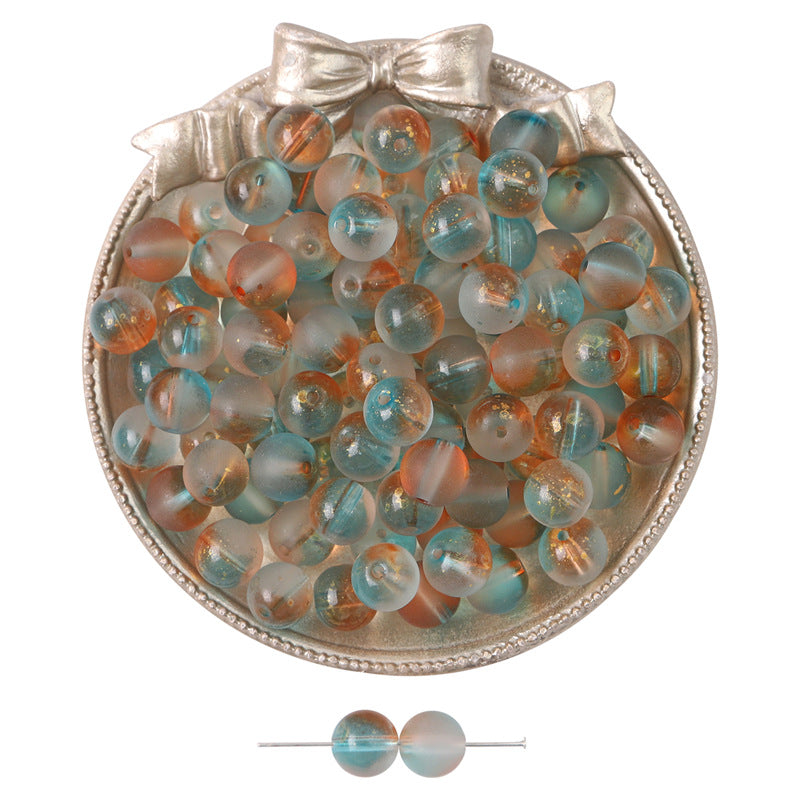 Frosted Round Glass Beads 10mm Matte Gold Fleck Mixed Colors 60pcs 8