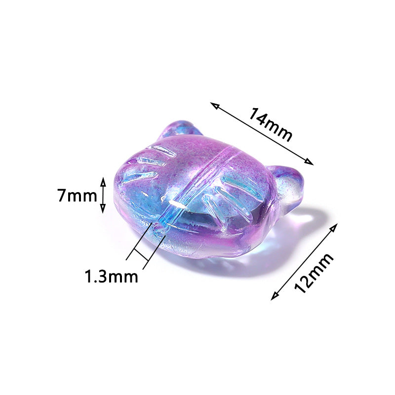Transparent Cat Head Glass Beads 14mm Pastel Colors 30pcs 5