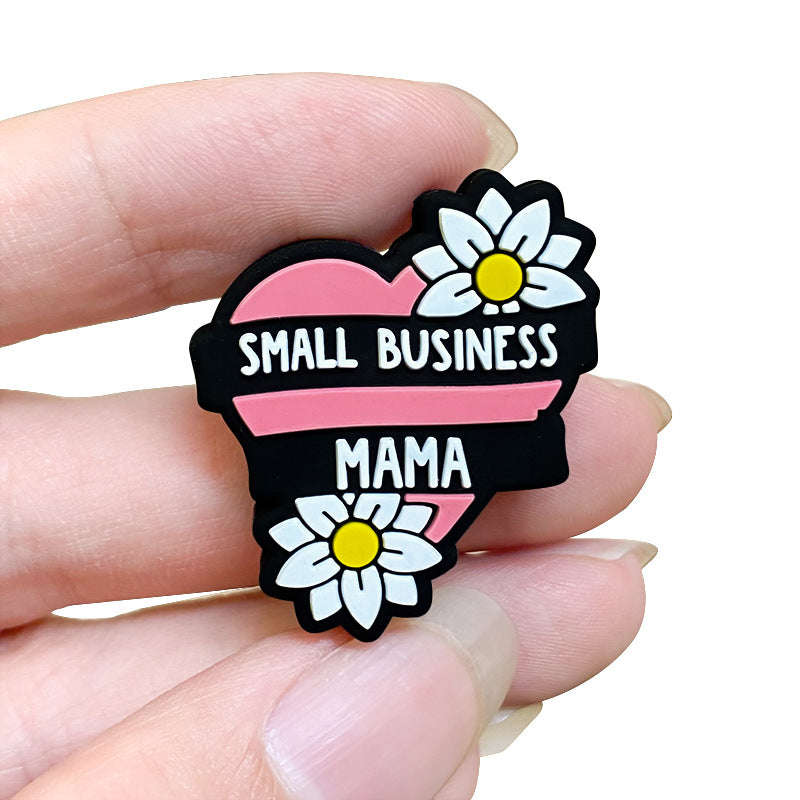 Silicone Focal Beads Small Business Mama White Daisy Text 20pcs 5