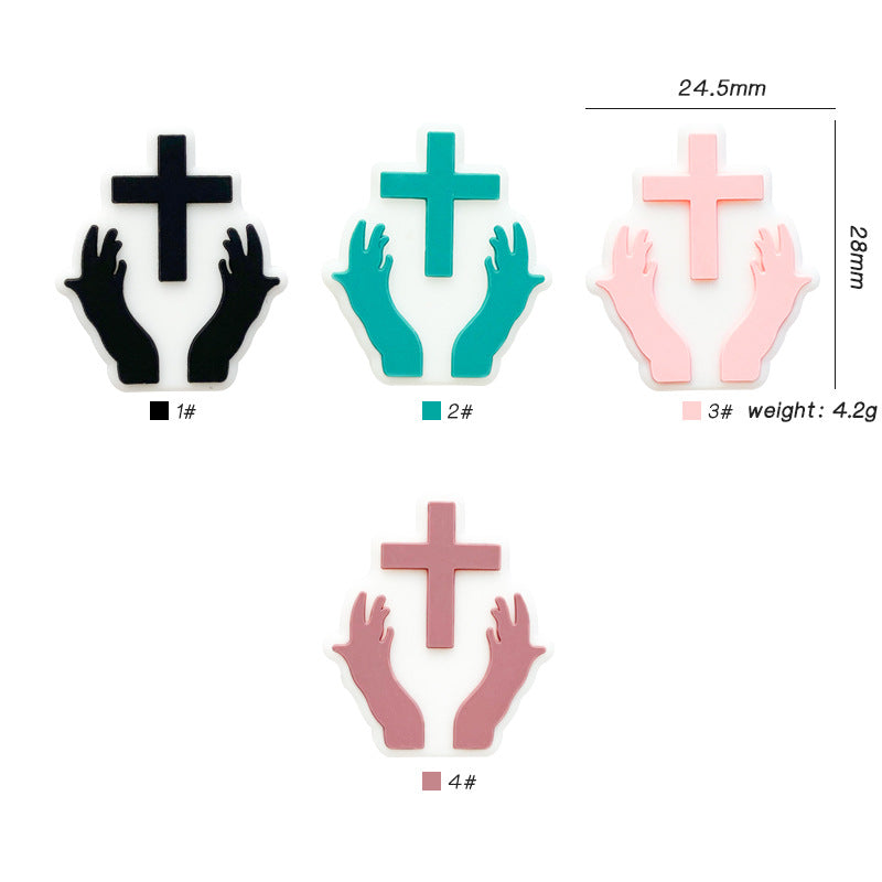 Silicone Focal Beads Pacifier Chain Open Hands Cross Design 20pcs
