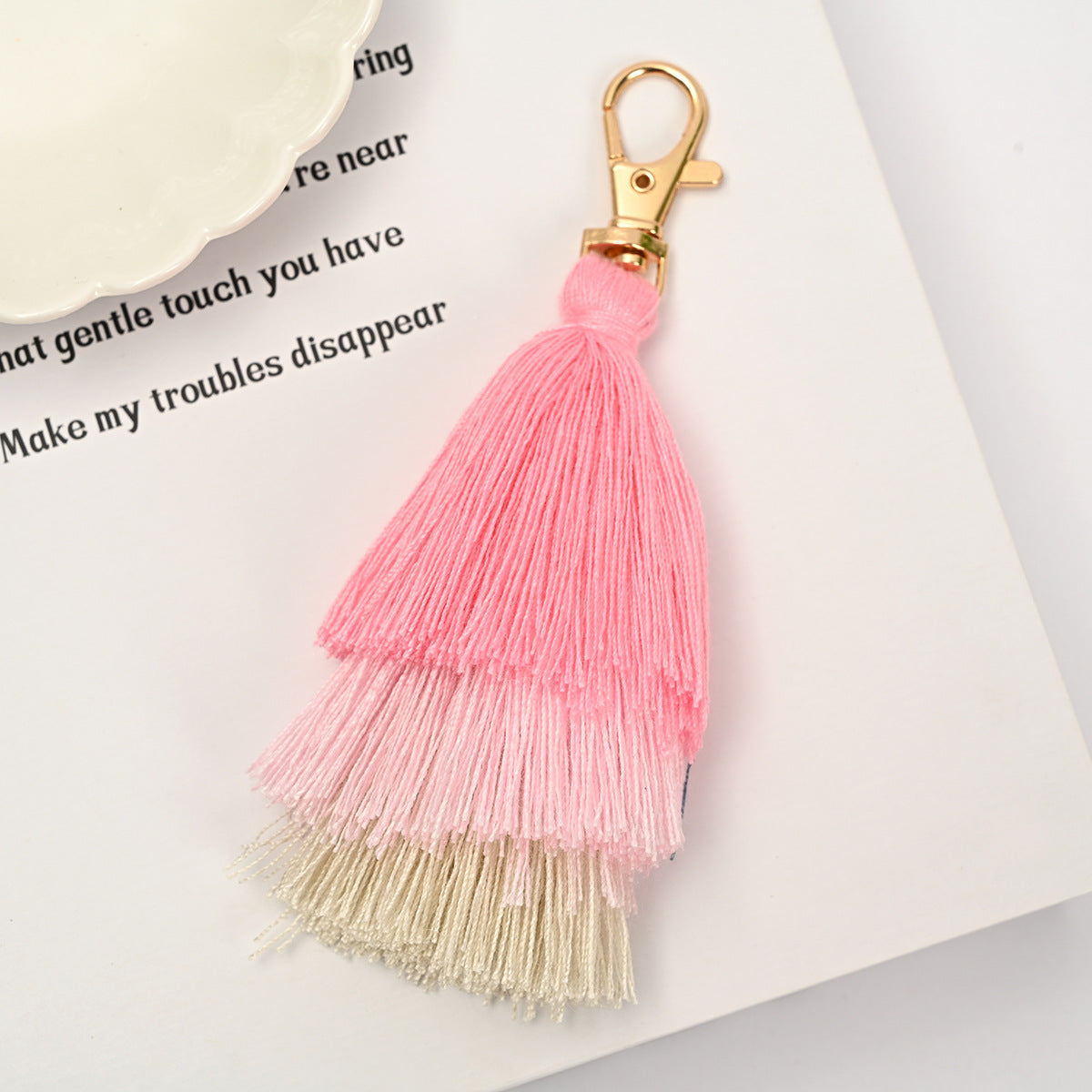 Layered Tassel Keychain Cotton Soft Texture with Metal Clasp 11