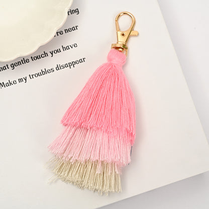 Layered Tassel Keychain Cotton Soft Texture with Metal Clasp 11