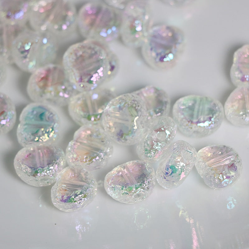 Transparent Wrinkled Flat Heart Acrylic Beads 14mm Iridescent 50pcs 2
