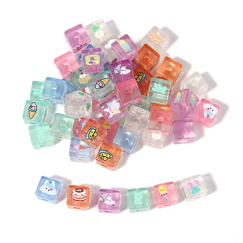 Cream Color Square Acrylic Beads 14mm Transparent 10pcs 4