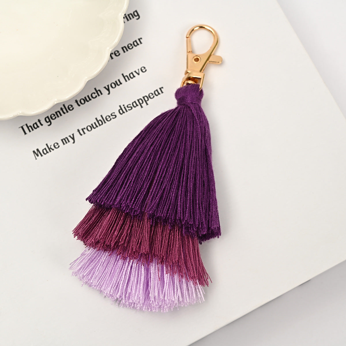 Layered Tassel Keychain Cotton Soft Texture with Metal Clasp 8