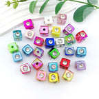 UV Plating Square Acrylic Beads 16mm Solid Color Rhinestone Embedded 20pcs 2