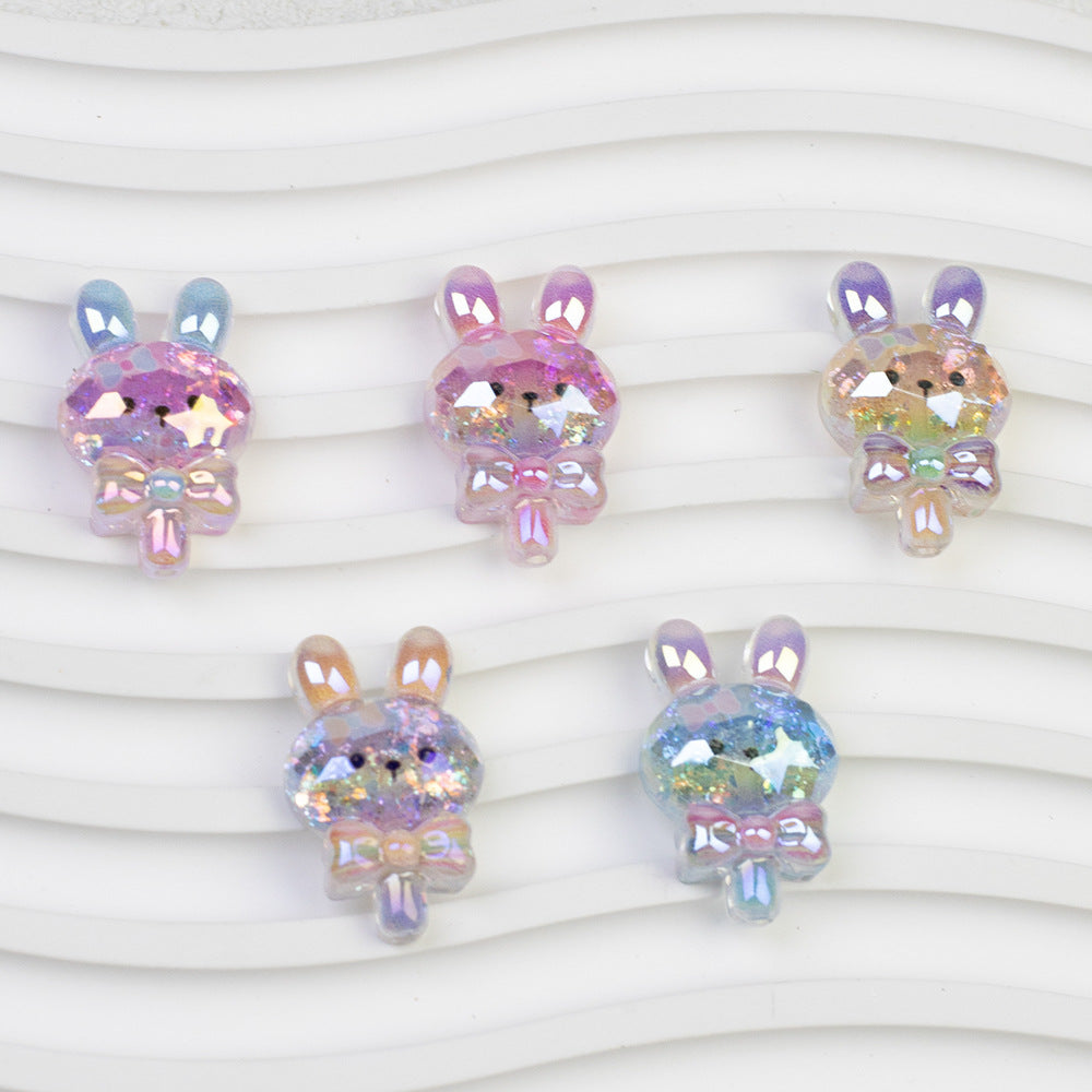 Glitter Bunny Lollipop Resin Beads 28mm Iridescent 10pcs 3