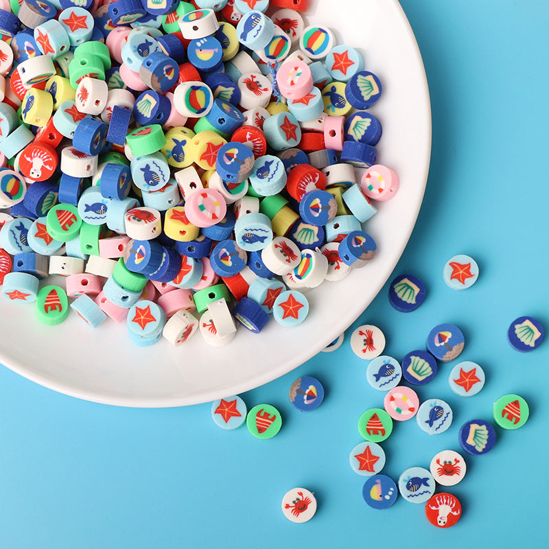 Flat Clay Beads 10mm Marine Life Pattern Colorful 100pcs 3