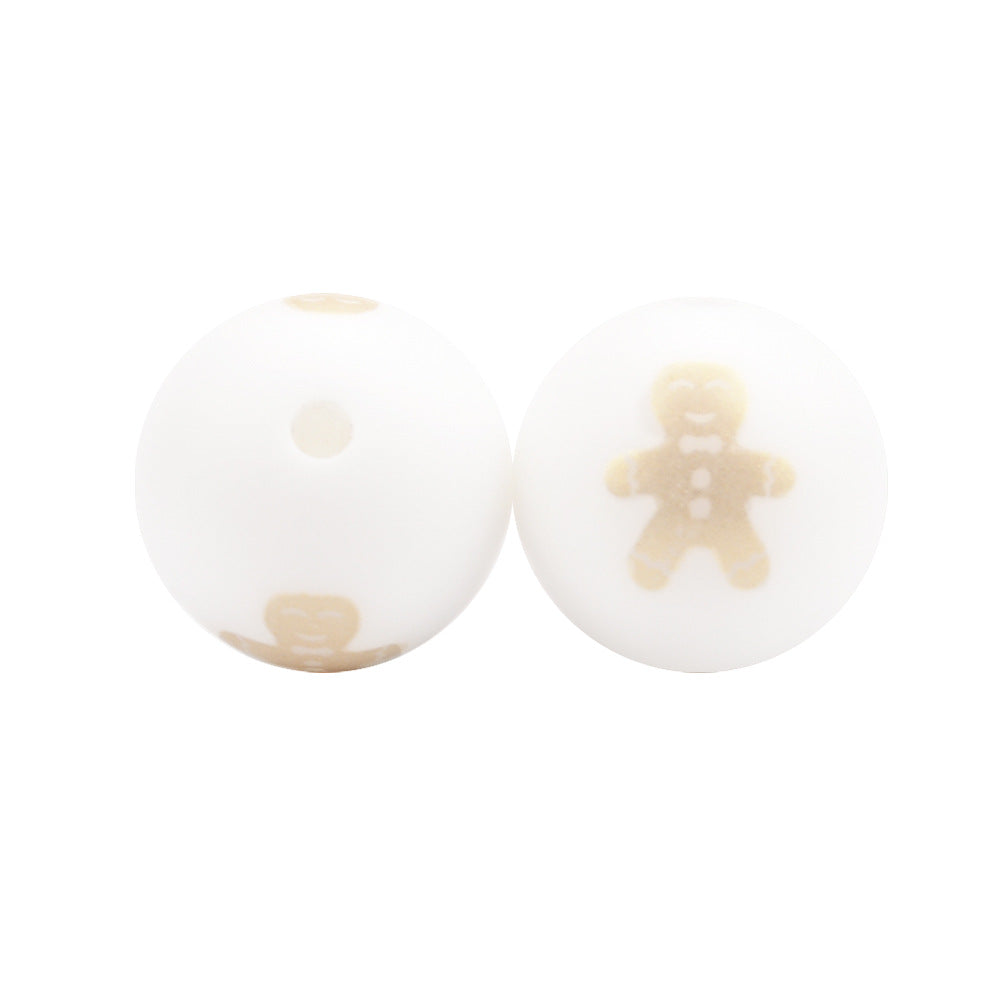 15mm Printed Christmas Silicone Beads Festive Holiday Designs 50pcs 6