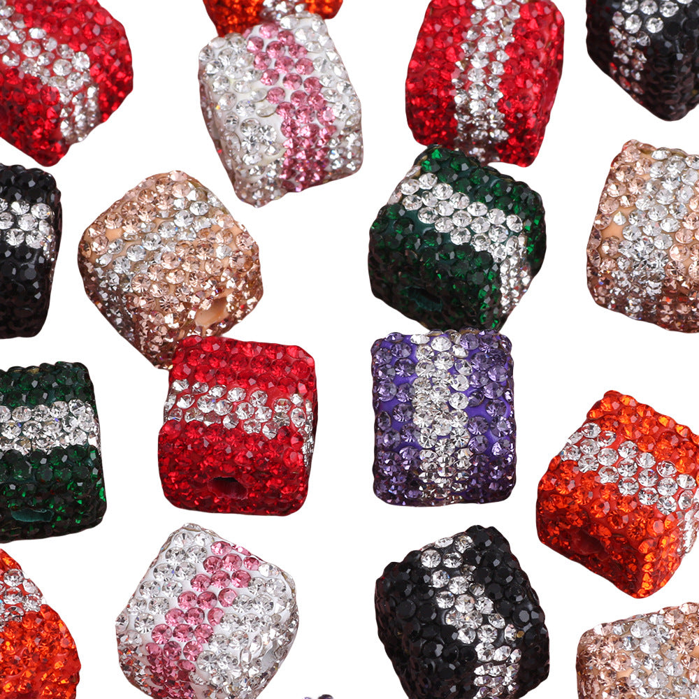 Polymer Clay Cube Rhinestone Beads 24mm Waistline Sparkle 5pcs 5