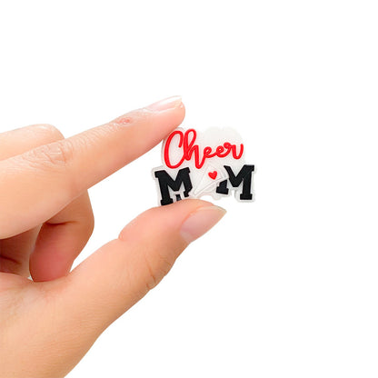 Silicone Focal Beads Cheer Mom Letter Red Script Megaphone 10pcs 2