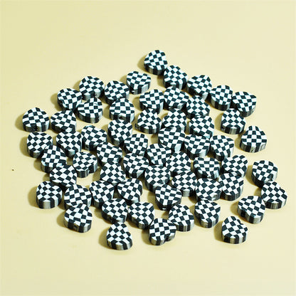 Heart Clay Beads 10mm Plaid Black White Polymer 100pcs 11