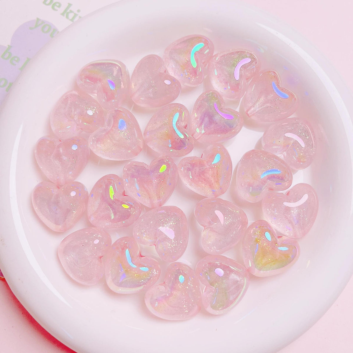 Glow Heart Acrylic Beads 21mm Glitter Iridescent Pastel 10pcs 4