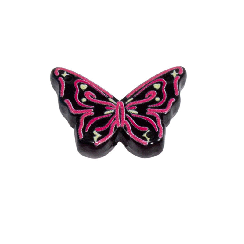 Hand Painted Butterfly Acrylic Beads 25mm Enamel Finish 10pcs 8