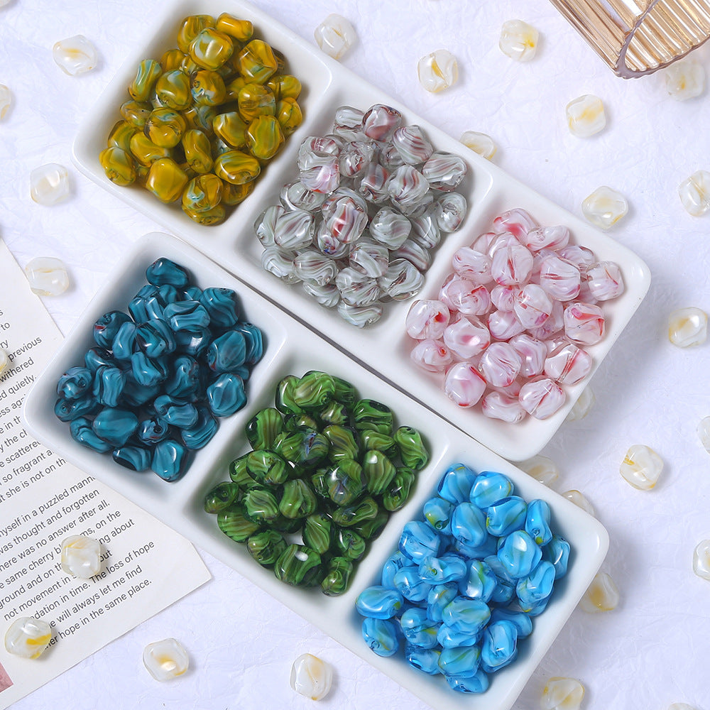 Heart Millefiori Glass Beads 11mm Marble Pattern Glossy 10pcs