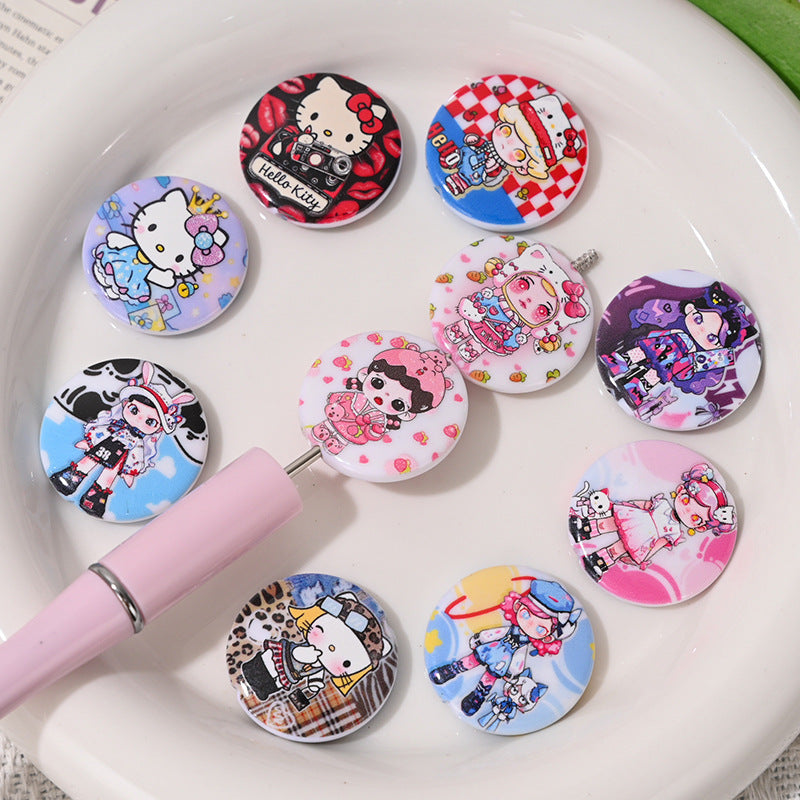 Hello Kitty Molly Print Acrylic Flat Beads 25mm 10pcs 2
