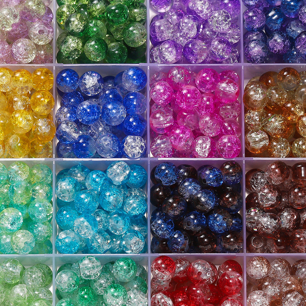 Ice-Cracked Round Glass Beads 8mm Vibrant Vintage Colors 50pcs 2