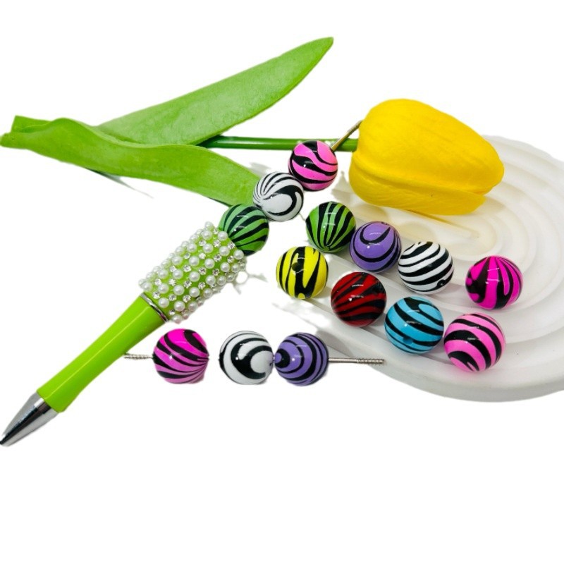 Dopamine Colored Zebra Patterned Acrylic Beads 16mm 50pcs 5