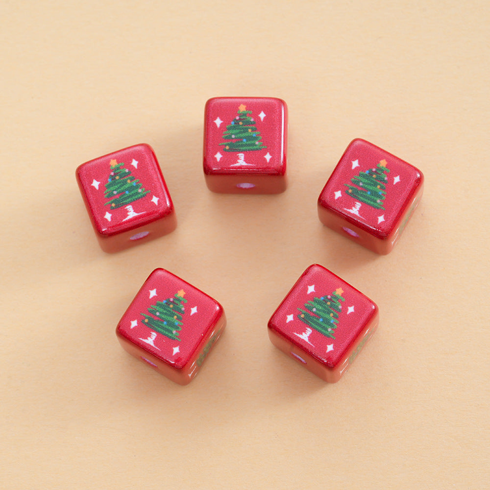 Baking Painted Christmas Square Acrylic Beads 15mm 10pcs 8