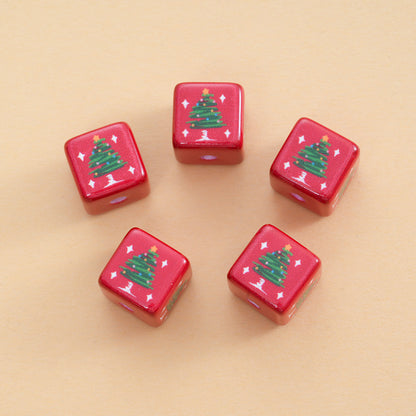 Baking Painted Christmas Square Acrylic Beads 15mm 10pcs 8