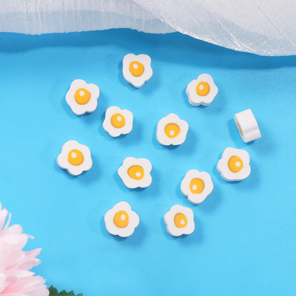 Flower Clay Beads 9mm Fried Egg Design Polymer 100pcs 4