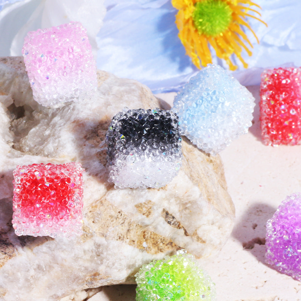 Gradient Acrylic Square Beads 16mm Granulated Sugar Texture 5pcs 4