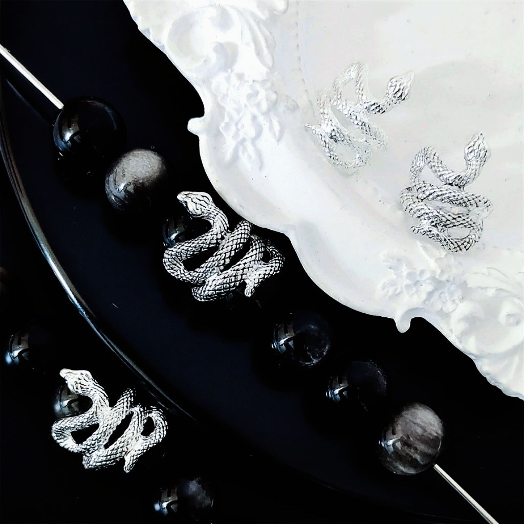 Scaly Elongated Snake Metal Beads 17mm Bright Silver 30pcs 5
