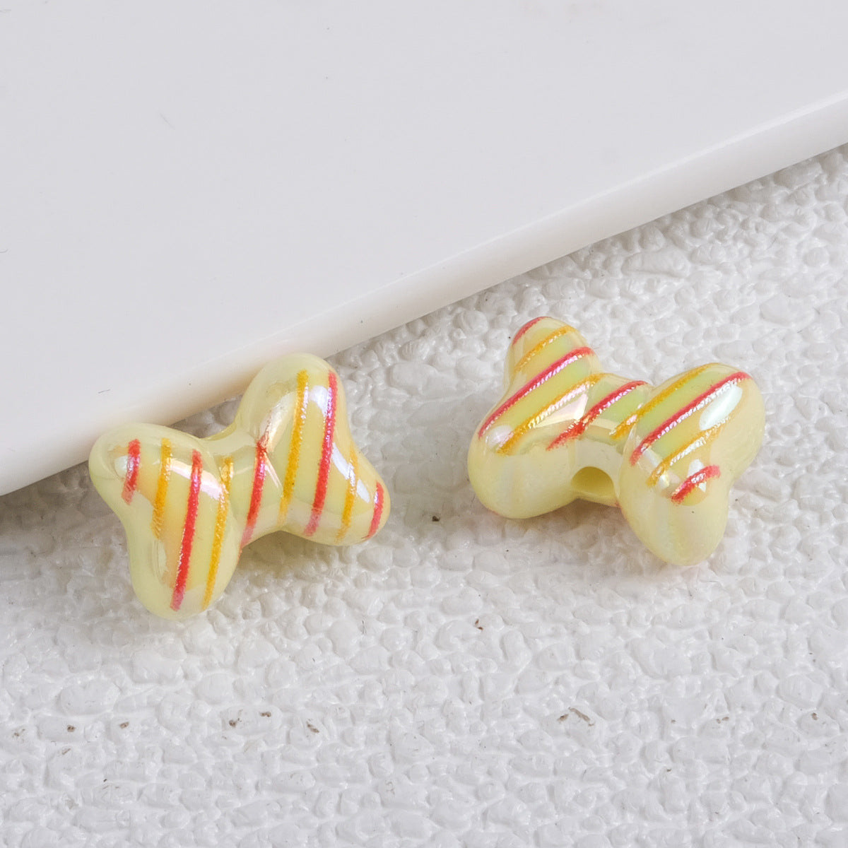 Plating Striped Bow Acrylic Beads 14.7×11.2×8mm Colorful Mixed 50pcs 11