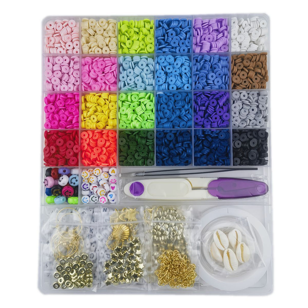 Heishi Clay Beads 6mm Polymer Colorful Mixed With Alphabets and Charms 1box 4800pcs 5