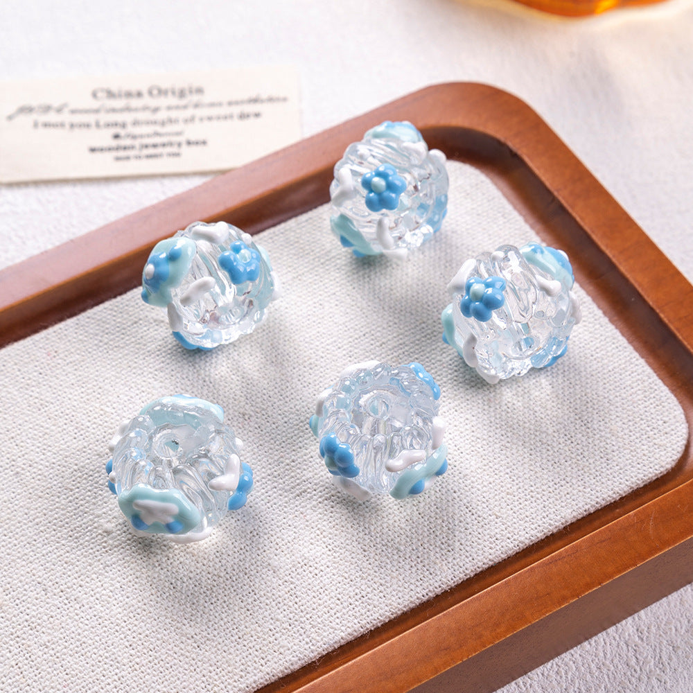 Hand Painted Heart and Flower Acrylic Beads 18-20mm Pastel Enamel 10pcs 8