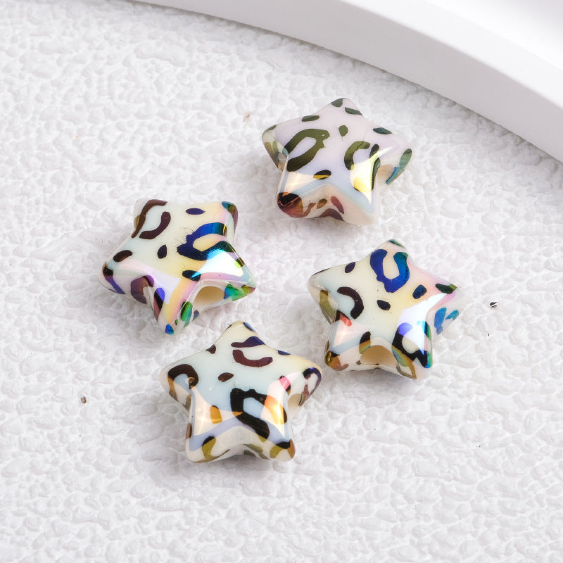 Plated Star Acrylic Beads 15mm Colored UV Plating Leopard Print 50pcs 3