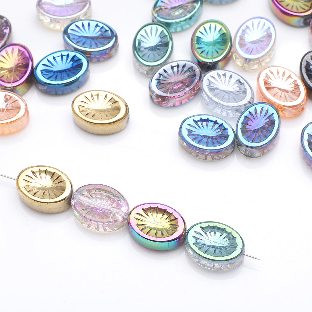 Electroplated Elliptical Flower Glass Beads 10x14mm Kiwi 20pcs 3