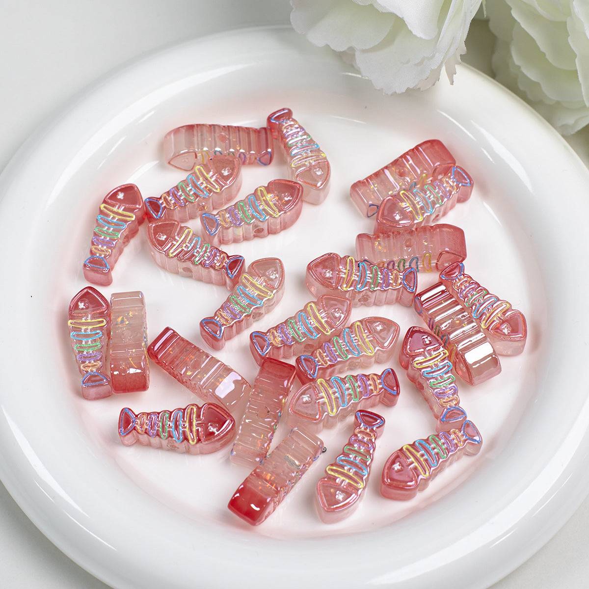 Plating Colorful Fish Bone Resin Beads 24mm 10pcs 17