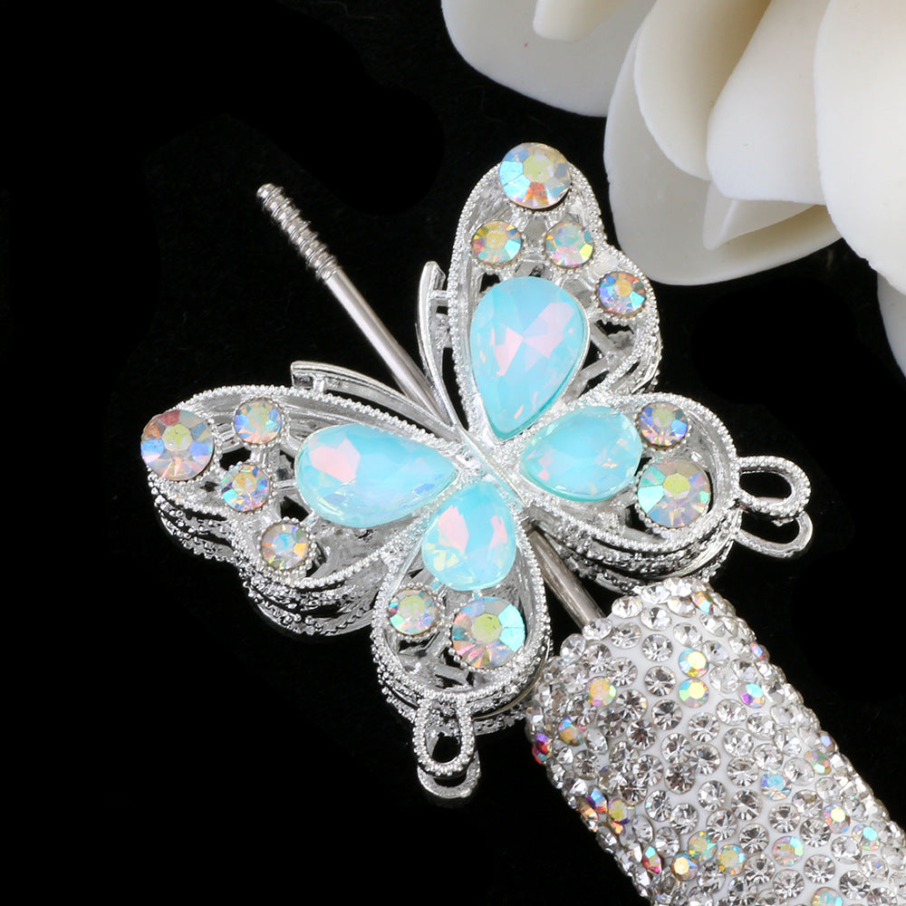 Double Sided Butterfly Rhinestone Beads 34mm Iridescent Alloy 2pcs 7