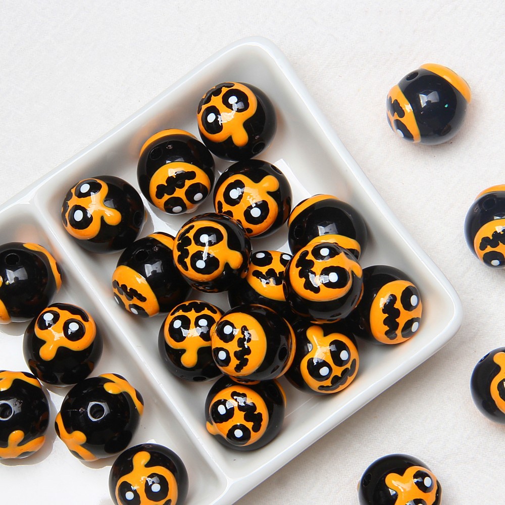 Hand-Painted Halloween Pumpkin Ghost Acrylic Beads 16mm 2