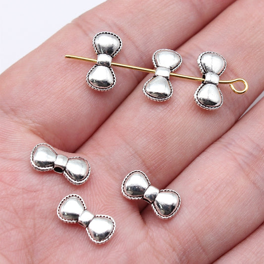 Bow Metal Beads 12x6mm Antique Silver Tone Zinc Alloy 80pcs