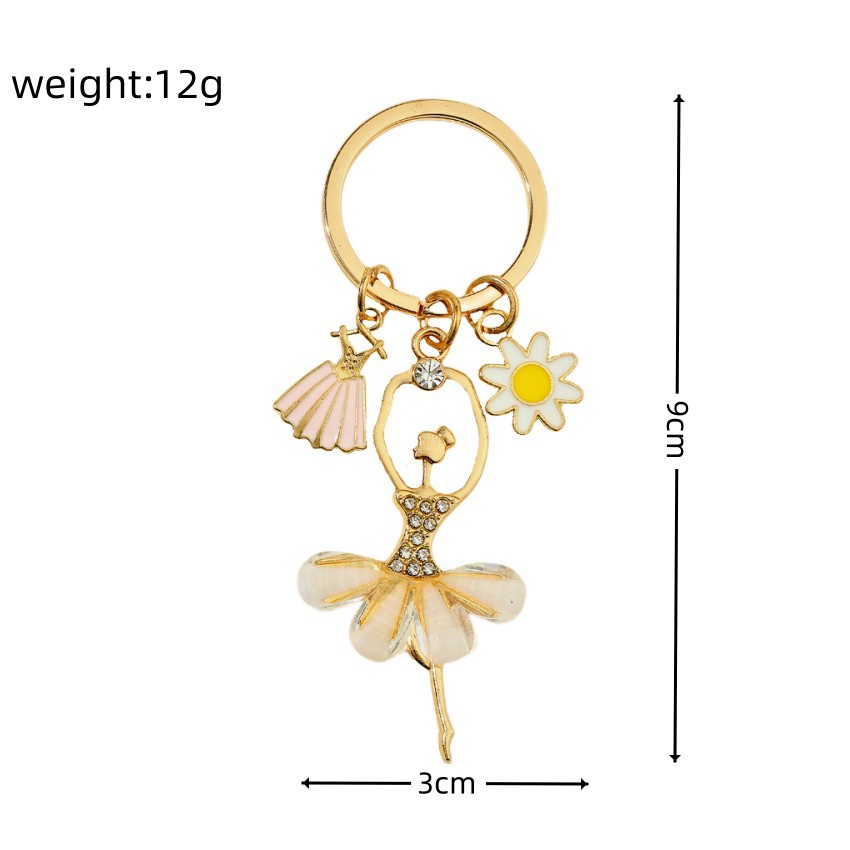 Alloy Dance Girl Keychain Ballet Ballerina Rhinestone Pink Dress 5