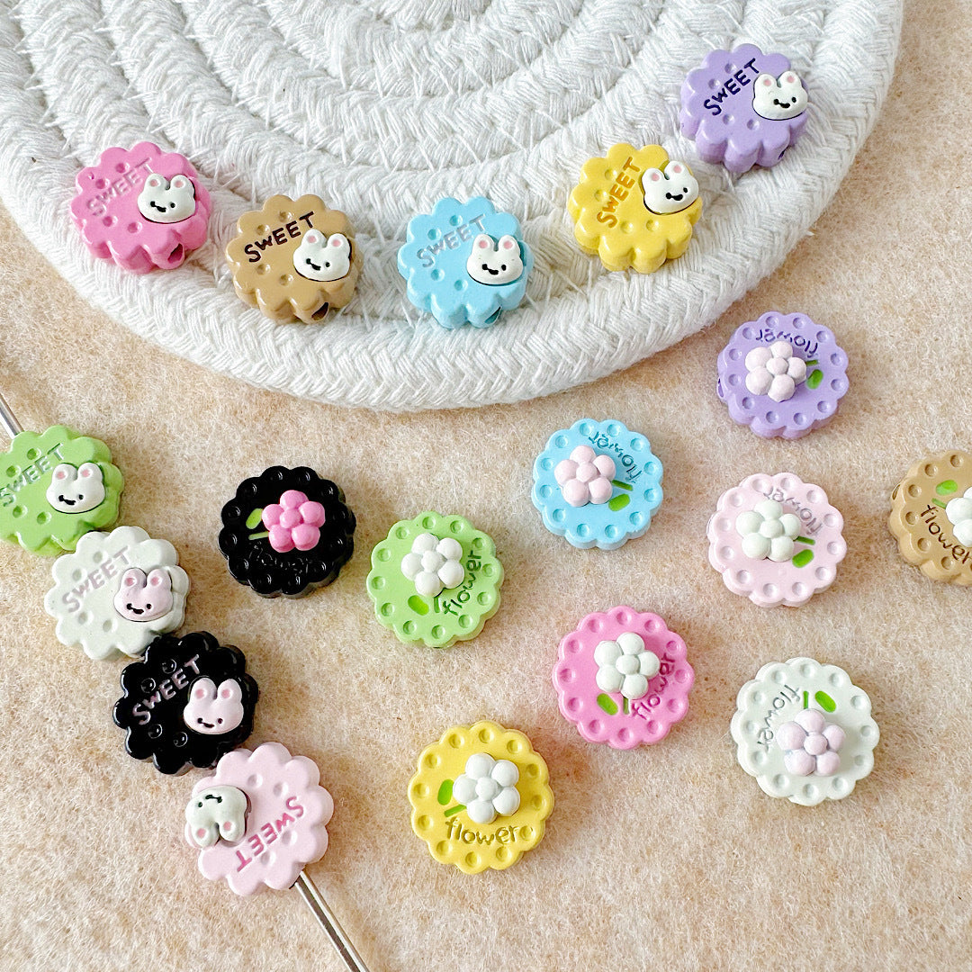 Disc Metal Beads 13mm Baking Painted Rabbit and Flower Alloy 10pcs 4
