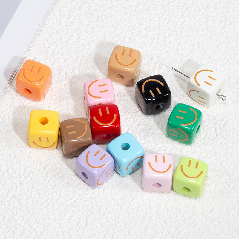 Colorful Smiling Face Acrylic Square Beads 14mm 10pcs 2
