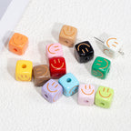 Colorful Smiling Face Acrylic Square Beads 14mm 10pcs 2