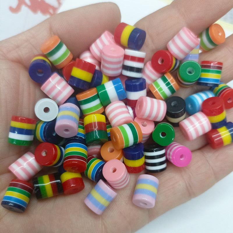 Striped Cylinder Cube Resin Beads 8-10mm Glossy Rainbow Colors 200pcs 2