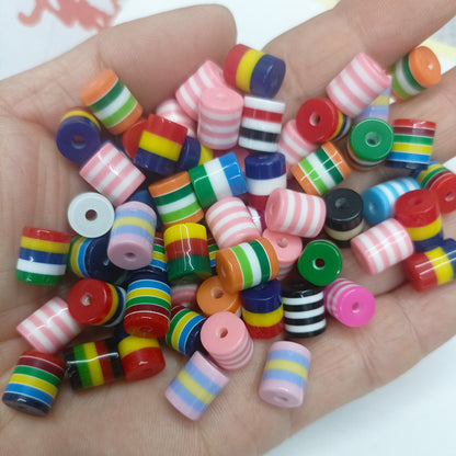 Striped Cylinder Cube Resin Beads 8-10mm Glossy Rainbow Colors 200pcs 2