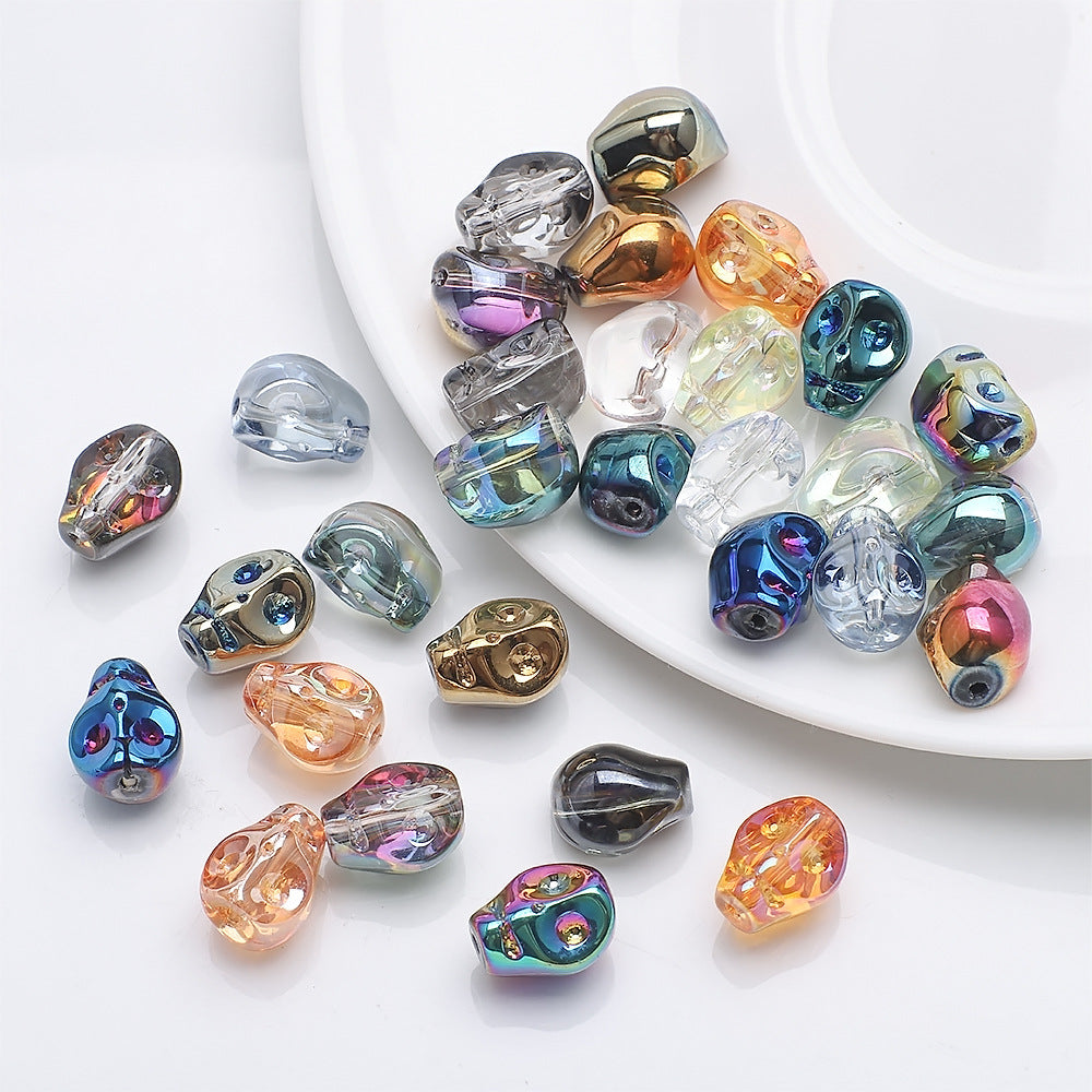 Electroplated Skull Glass Beads 8X10mm Vintage Iridescent Chrome 30pcs