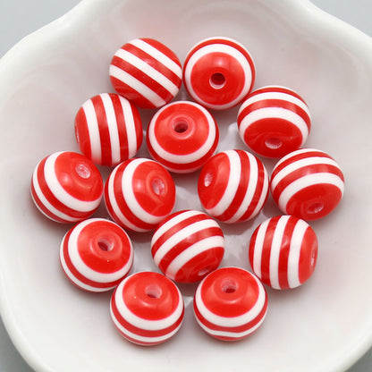 Rainbow Color Striped Resin Beads 12mm Round Glossy 60pcs 11