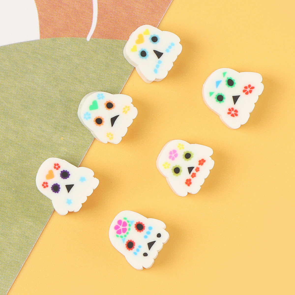 Halloween Ghost Clay Beads 9mm Colorful Floral Heart Design 100pcs 3