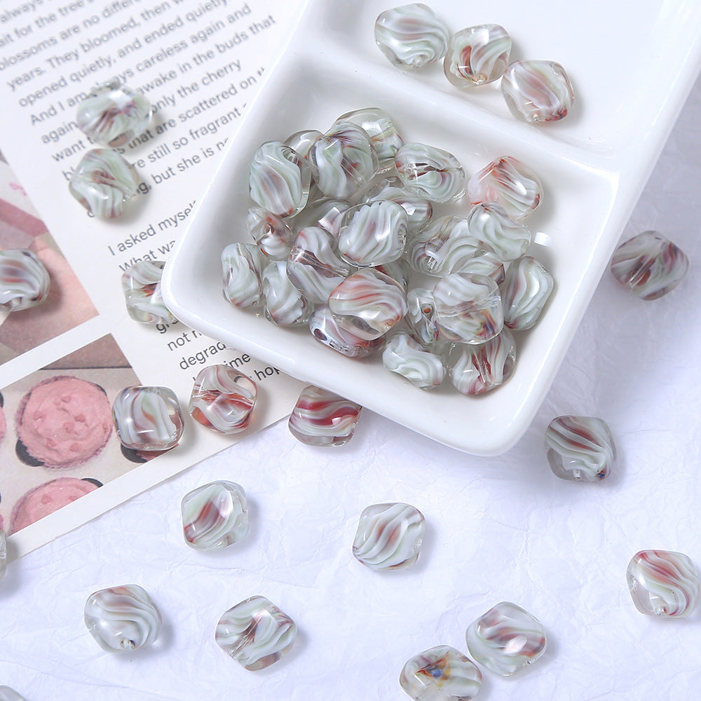 Heart Millefiori Glass Beads 11mm Marble Pattern Glossy 10pcs 7