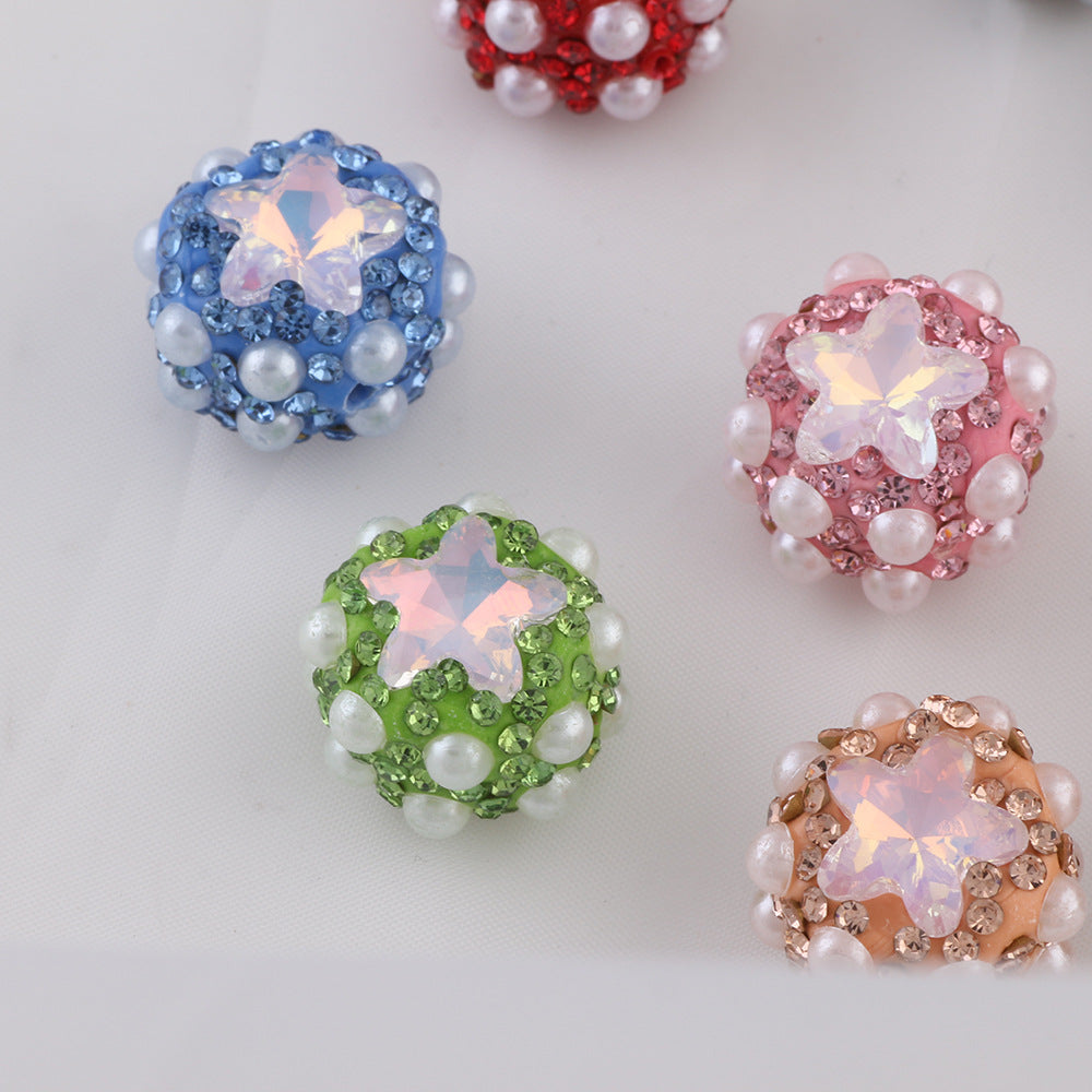 Embellished Star Clay Beads 18mm Pearl Rhinestone Bubblegum 10pcs 3