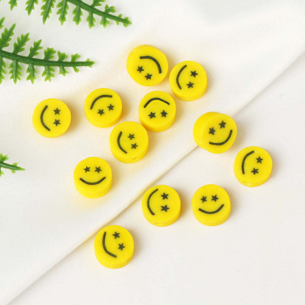Flat Clay Beads 10mm Yellow Smiley Face Polymer 200pcs 3