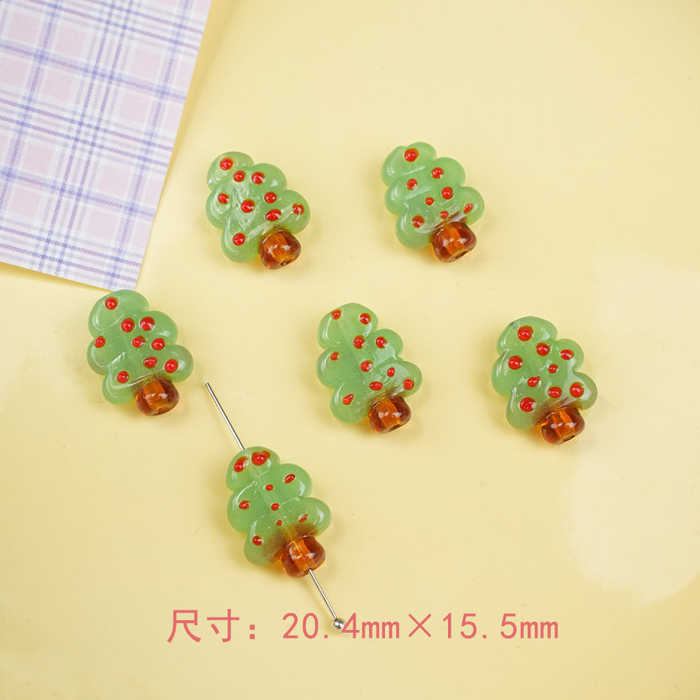 Lampwork Glass Beads Oval Cylindrical Hand Painted Christmas Theme 10pcs 14
