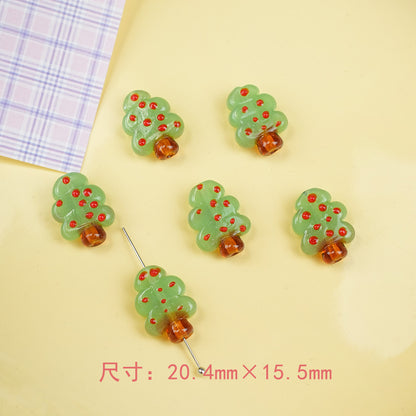 Lampwork Glass Beads Oval Cylindrical Hand Painted Christmas Theme 10pcs 14